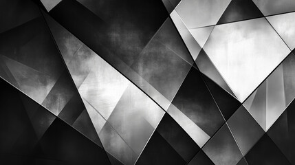 Poster - modern abstract black background design with layers of textured white transparent material in triang