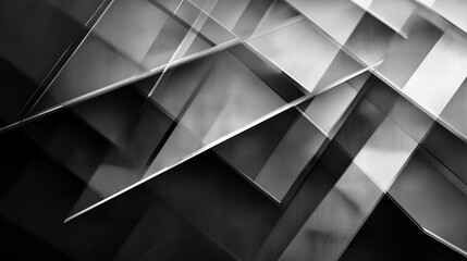 Poster - modern abstract black background design with layers of textured white transparent material in triang