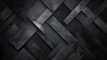 Poster - modern abstract black background design with layers of textured white transparent material in triang