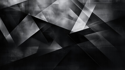 Poster - modern abstract black background design with layers of textured white transparent material in triang