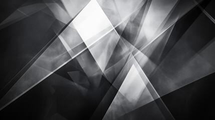 Poster - modern abstract black background design with layers of textured white transparent material in triang