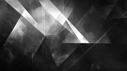 Poster - modern abstract black background design with layers of textured white transparent material in triang
