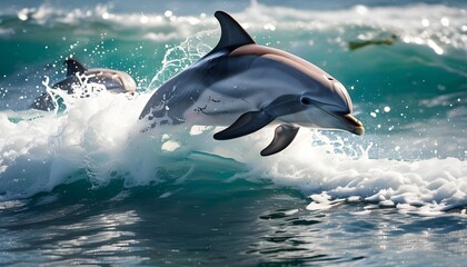 Acrobatic Dolphin Leaping Through Sparkling Ocean Waves