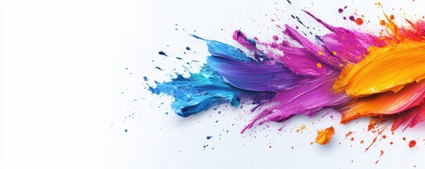 A vibrant splash of colors showcasing bright hues of blue, purple, pink, and orange against a clean white background.