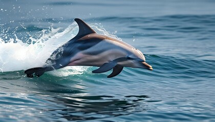 Dynamic Dolphin Leaping Through Shimmering Waves in Serene Ocean Environment