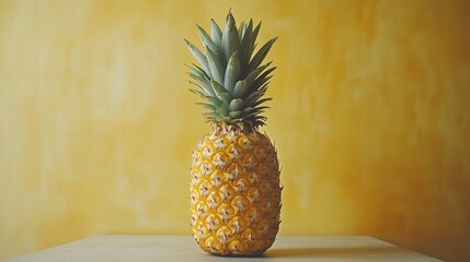 Canvas Print - A Single Pineapple on a Yellow Background