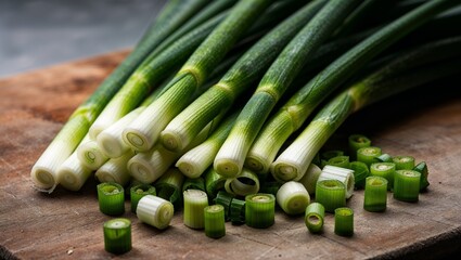 Chopped green onions with delicate stems closeup