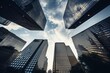 © Anasaiimages - Urban cityscape with skyscrapers against clear sky with fluffy clouds. Suitable for backgrounds, architecture articles, real estate promotions. Generative AI
