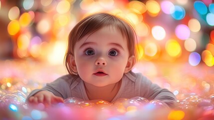 Canvas Print - Adorable Baby Girl in a Ball Pit