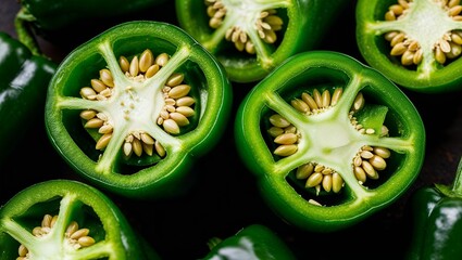 Canvas Print - Halved jalapeno peppers with seeds visible closeup