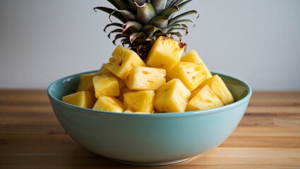 Poster - Juicy pineapple chunks in bowl closeup