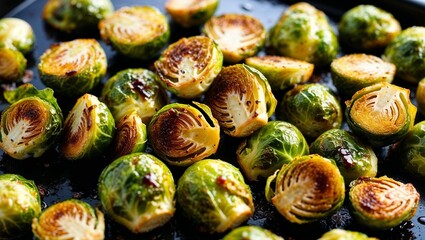 Roasted Brussels sprouts with balsamic glaze closeup