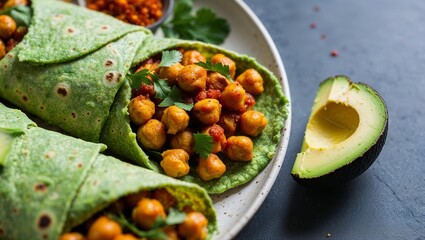 Canvas Print - Spicy chickpea wraps with avocado closeup