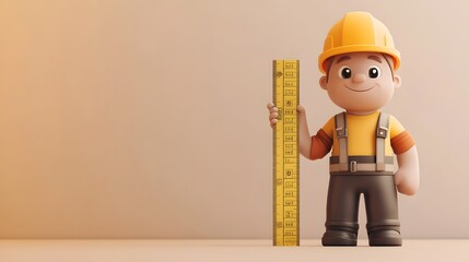 Construction Worker Holding Tape Measure at Jobsite Wearing Hard Hat