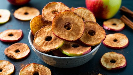 Canvas Print - Baked apple chips with cinnamon closeup