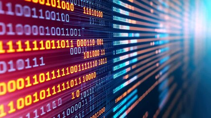 A vibrant representation of binary code flowing, data processing concept