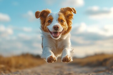 Wall Mural - Happy Dog Jumping in the Field