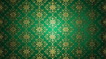 Wall Mural - Elegant Golden Filigree Pattern on a Deep Green Background, Evoking a Sense of Opulence and Intricacy