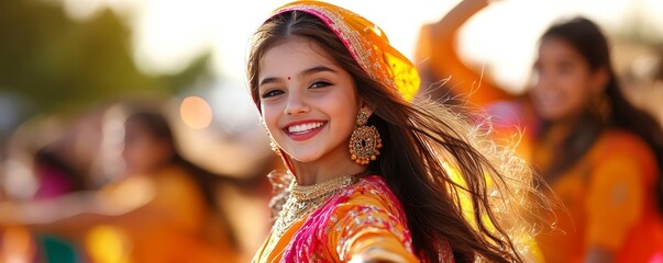 Wall Mural - Portrait of a Beautiful Young Indian Woman in Traditional Dress