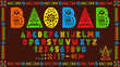 © Vector Tradition - African font, tribal type, ethnic typeface, native english alphabet letters and numbers, vector folk pattern. African or mexican font of bright color alphabet characters in geometric ornament frame