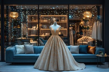 Canvas Print - Elegant Wedding Dress Display in a Store