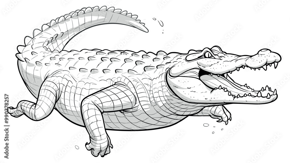 Fearsome Crocodile Swimming Through Swamp Coloring Book Page for Kids ...