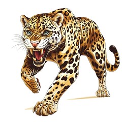 Wall Mural - an angry leaping jaguar illustration element cut out isolated on white background