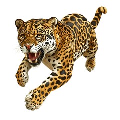 Wall Mural - an angry leaping jaguar illustration element cut out isolated on white background