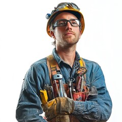 Poster - A Handyman self portrait on white background 