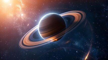 Wall Mural - Pulsing Cosmic Waves Emanate from Majestic Saturn a Celestial Symphony of Light and Energy