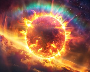 Wall Mural - Stunning Solar Flares Ignite Vibrant Aurora like Display in Cosmic Space