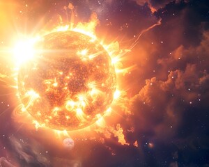 Wall Mural - Cosmic Portal of Fiery Solar Flares Emerging from the Radiant Sun