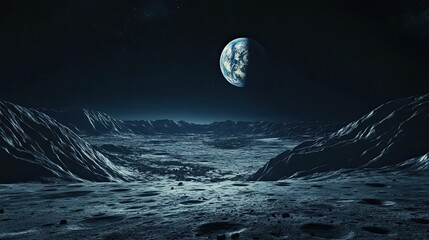 Wall Mural - a view of earth from the moon's surface