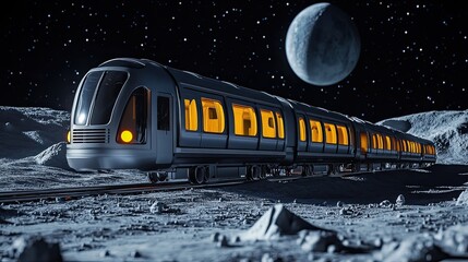 Wall Mural - futuristic train traveling on the lunar surface