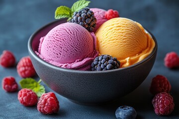 Canvas Print - Delicious Ice Cream Scoops with Fresh Berries