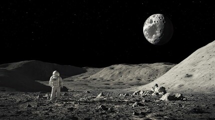 Wall Mural - astronaut standing on the lunar surface with the moon in the background
