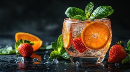 Poster - Refreshing Orange and Strawberry Cocktail