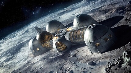 Wall Mural - futuristic lunar base with domes and connected modules