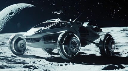 Wall Mural - futuristic lunar rover on the surface of the moon