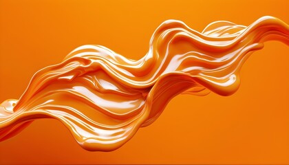 Dynamic 3D Flowing Liquid Design Against Vibrant Orange Backdrop