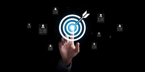 Wall Mural - businessman touch target icon business growth and vision, target plans, goal achievement the path to