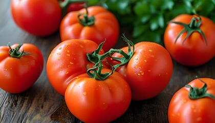 Vibrant assortment of fresh tomatoes nestled in a rustic basket, showcasing their rich colors and natural beauty