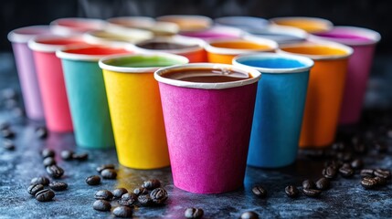 Colorful Coffee Cups with Coffee Beans