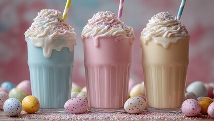 Canvas Print - Three Milkshakes with Whipped Cream and Sprinkles