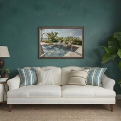 Wall Mural - Modern and cozy living room with green tones