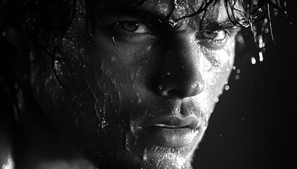 Wall Mural - Close-up Portrait of a Man Covered in Water