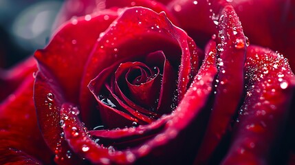 Poster - A close up of a red rose with water droplets on it