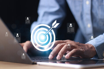 Wall Mural - businessman touch target icon business growth and vision, target plans, goal achievement the path to