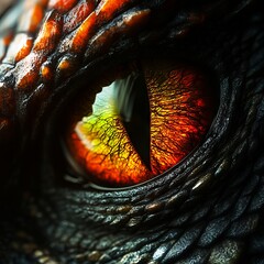 Wall Mural - A close up of a dragon's eye with orange and yellow iris