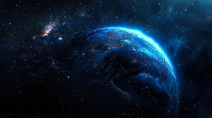 Wall Mural - A stunning view of Earth illuminated in blue against the dark backdrop of space